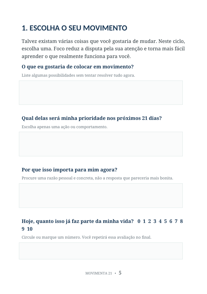 Página para escolher o próprio movimento