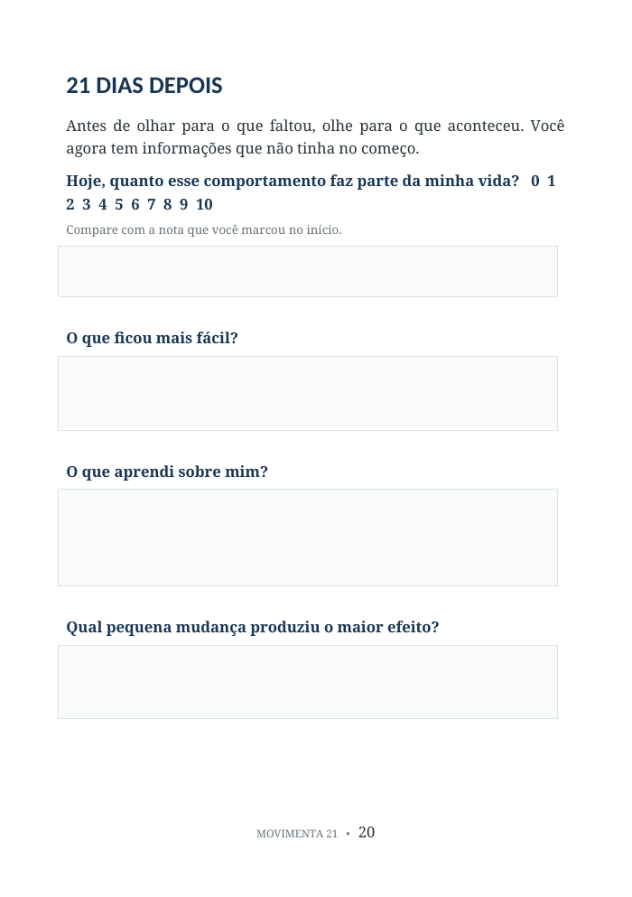 Página de reflexão após 21 dias