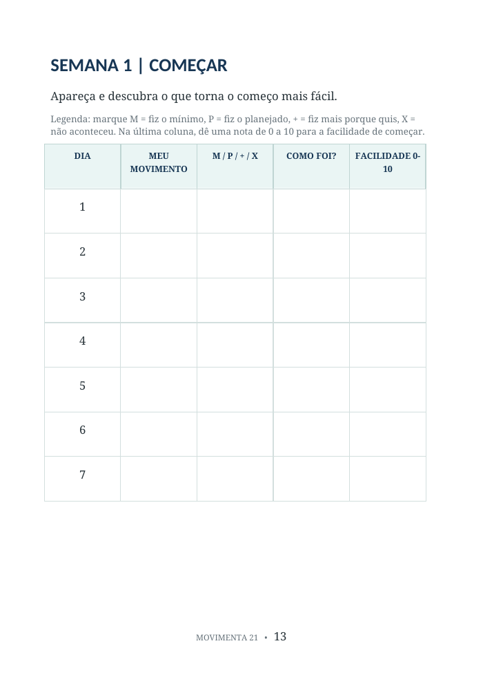 Página de registro da semana 1